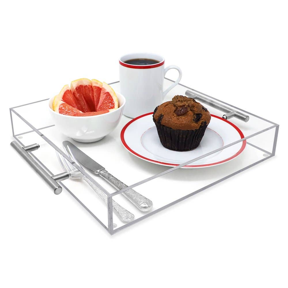 Isaac Jacobs International - Wholesale Serving Tray - Isaac Jacobs Clear Acrylic Serving Tray with Metal Handles55