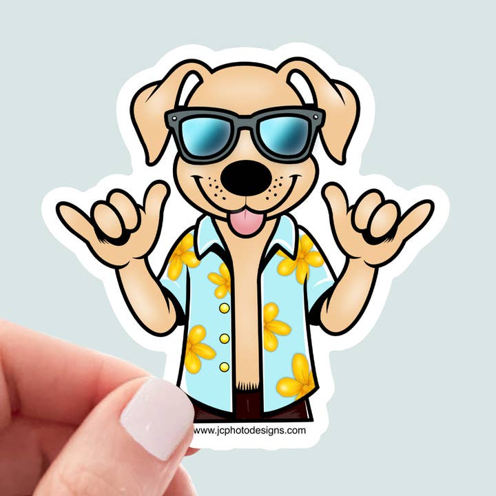 Hawaiian Shaka Dog Sticker - Hand-Drawn Vinyl Decal for wholesale by JC Pet Designs