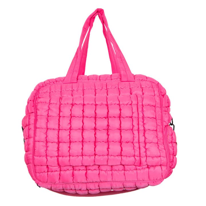 Hot Pink Quilted Duffel Weekender Bag for wholesale on Faire