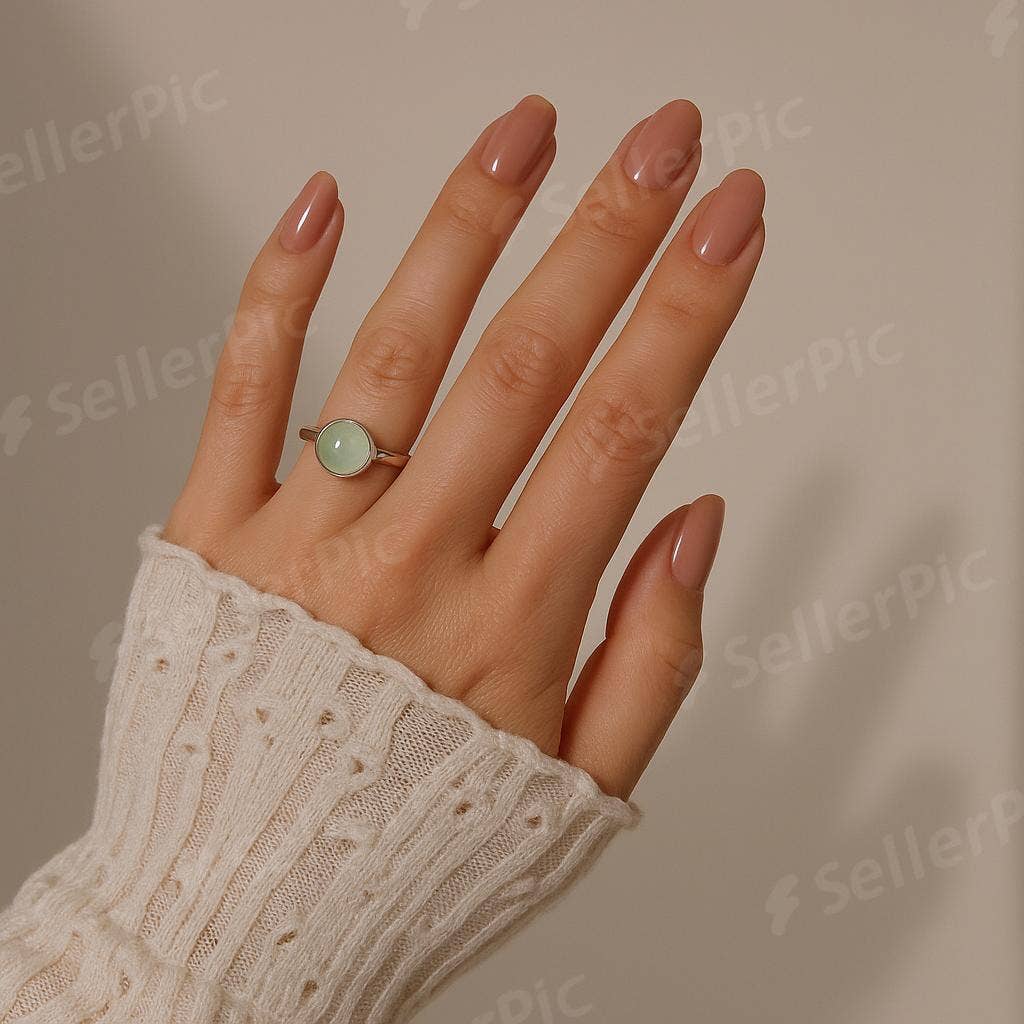 Quasar Gems USA - Wholesale Single Stone/Solitaire Ring - Prehnite Gemstone Sterling Silver Ring Round4
