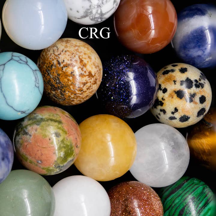 PACK OF 20 - Gemstone Mini Spheres from China / 20mm Avg for wholesale by Crystal River Gems LLC