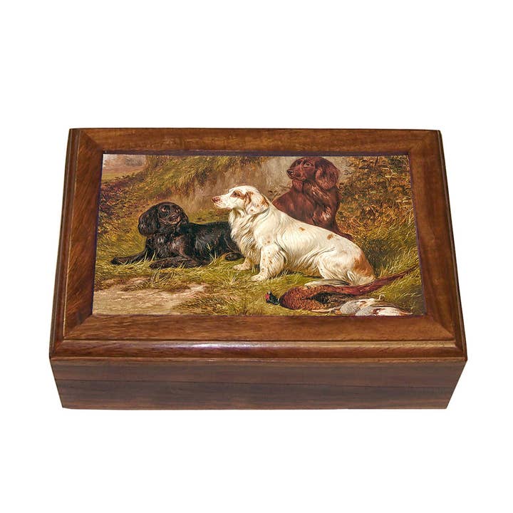 Spaniels at Rest by Colin Graeme Vintage Wood Trinket Box for wholesale by Madison Bay Co. - Historical Home Decor Reproductions