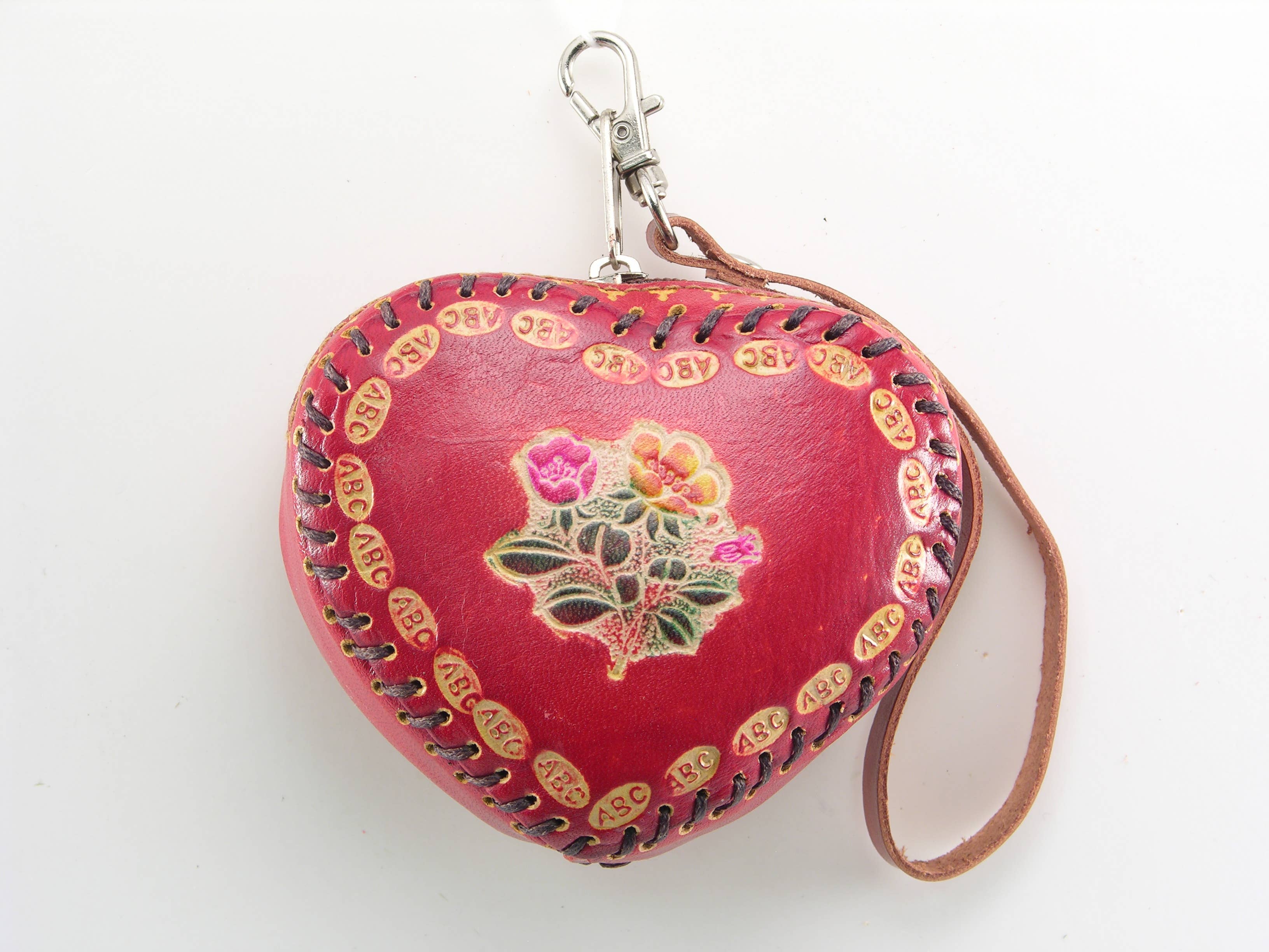 Sunflower Handmade leather inc – Großhandel Geldbörse – Damen – Handgefertigtes Leder-Herzform mit Blumendesign Münzbörse1