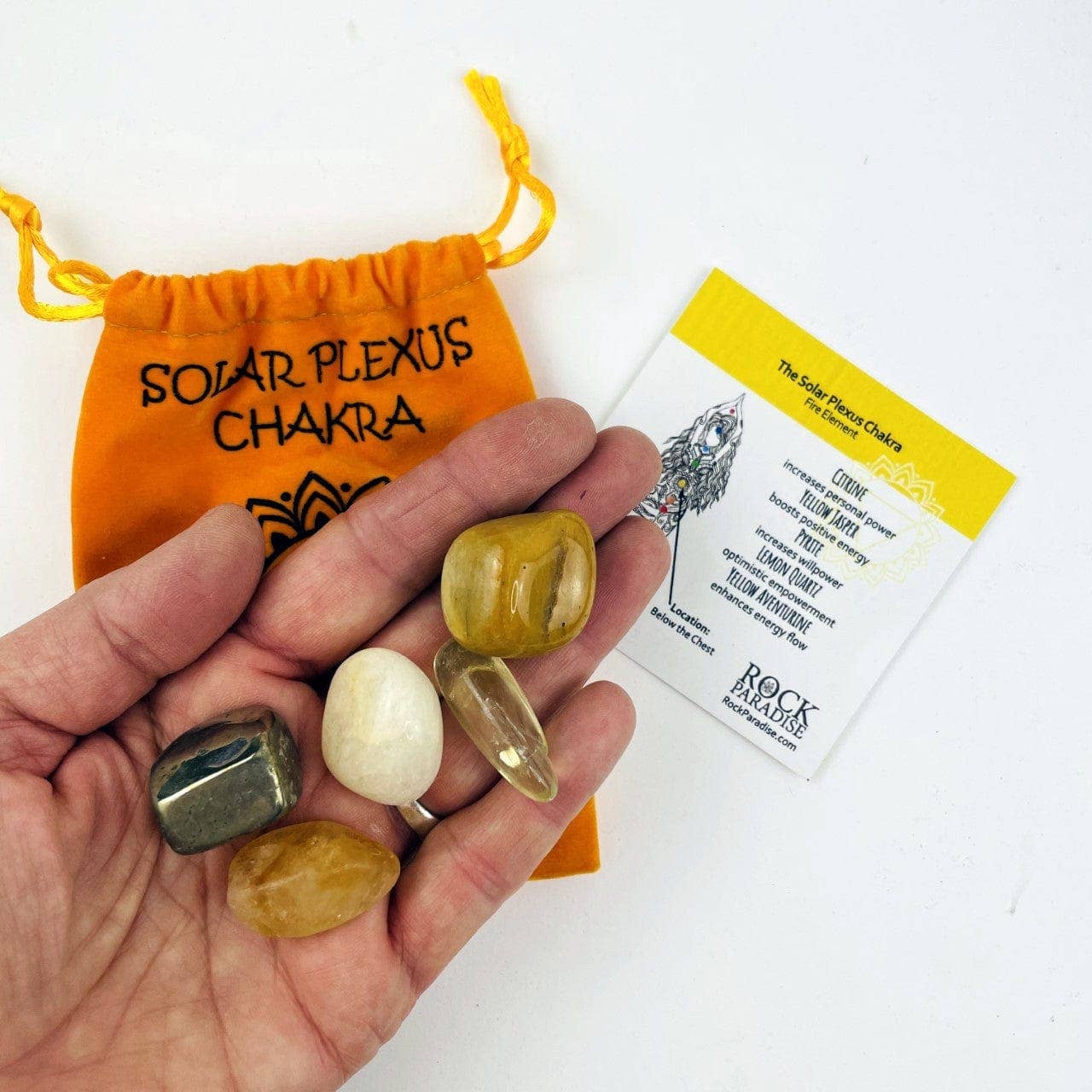 Rock Paradise - Wholesale Spiritual Stone/Crystal - Crystal Chakra Plush Pouch with Info Card & Tumbled Stones12