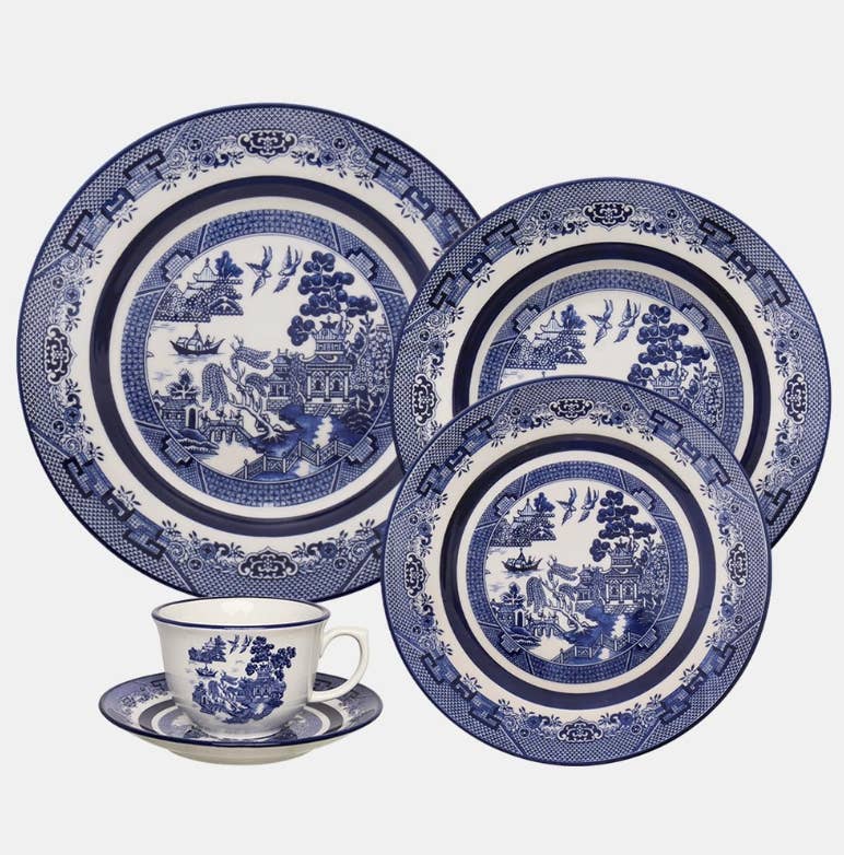 ANNOVA - Wholesale Dinnerware Set - Oxford FLAMINGO Blue Willow Porcelain