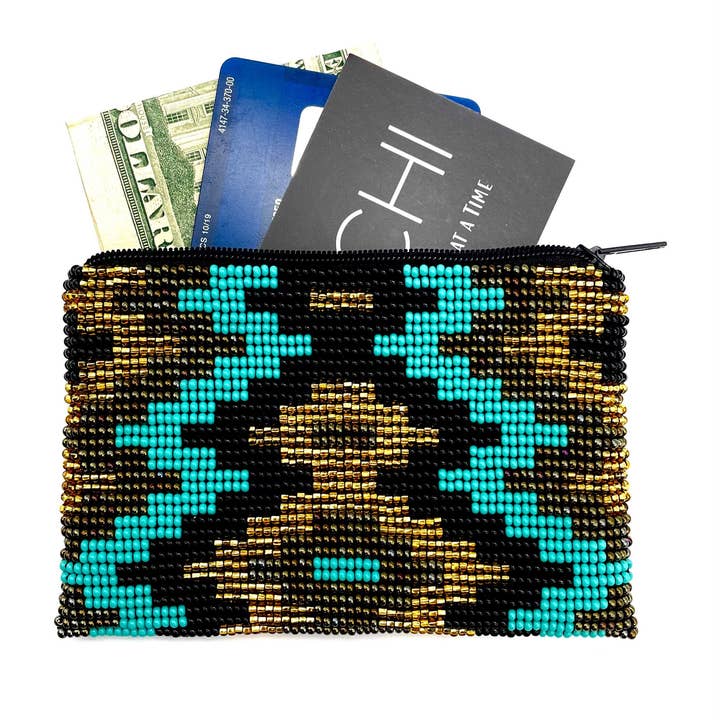 Matrix-etui met ritssluiting in goud en turkoois voor wholesale door KAQCHI