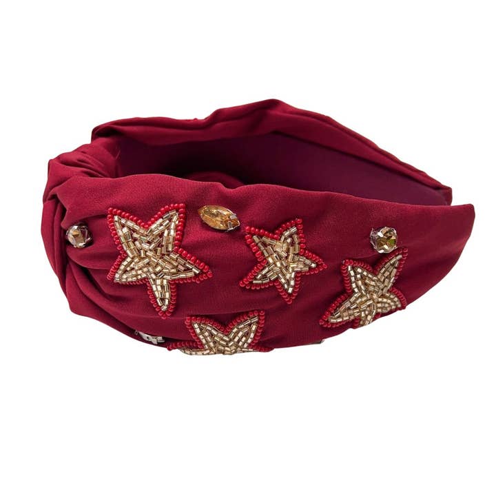 Star Maroon/Gold Headband for wholesale by Treasure Jewels Inc.