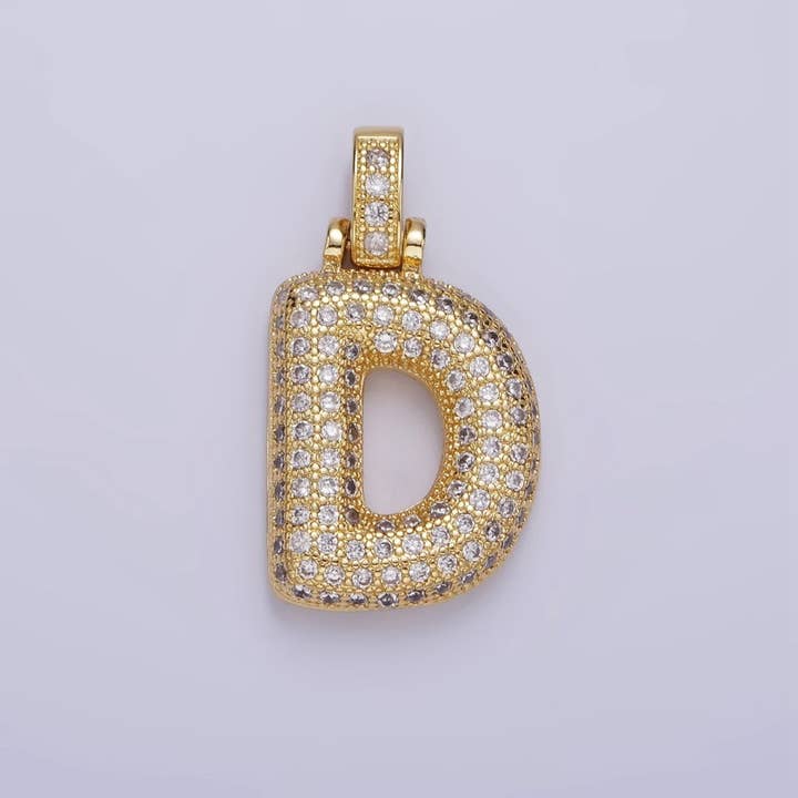 Aim Eternal - Wholesale Individual Charm/Pendant - 14K Gold Filled 20mm Micro Paved Balloon Bubble Initial Letter Pendant | A1197-A12093