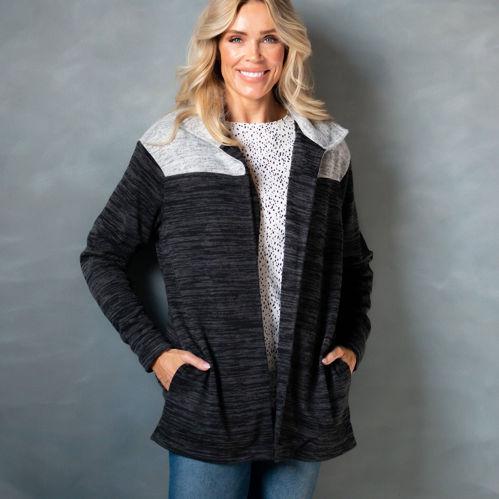 Black Sale - Layla Long Sleeve Melange Fleece Shacket for wholesale on Faire0