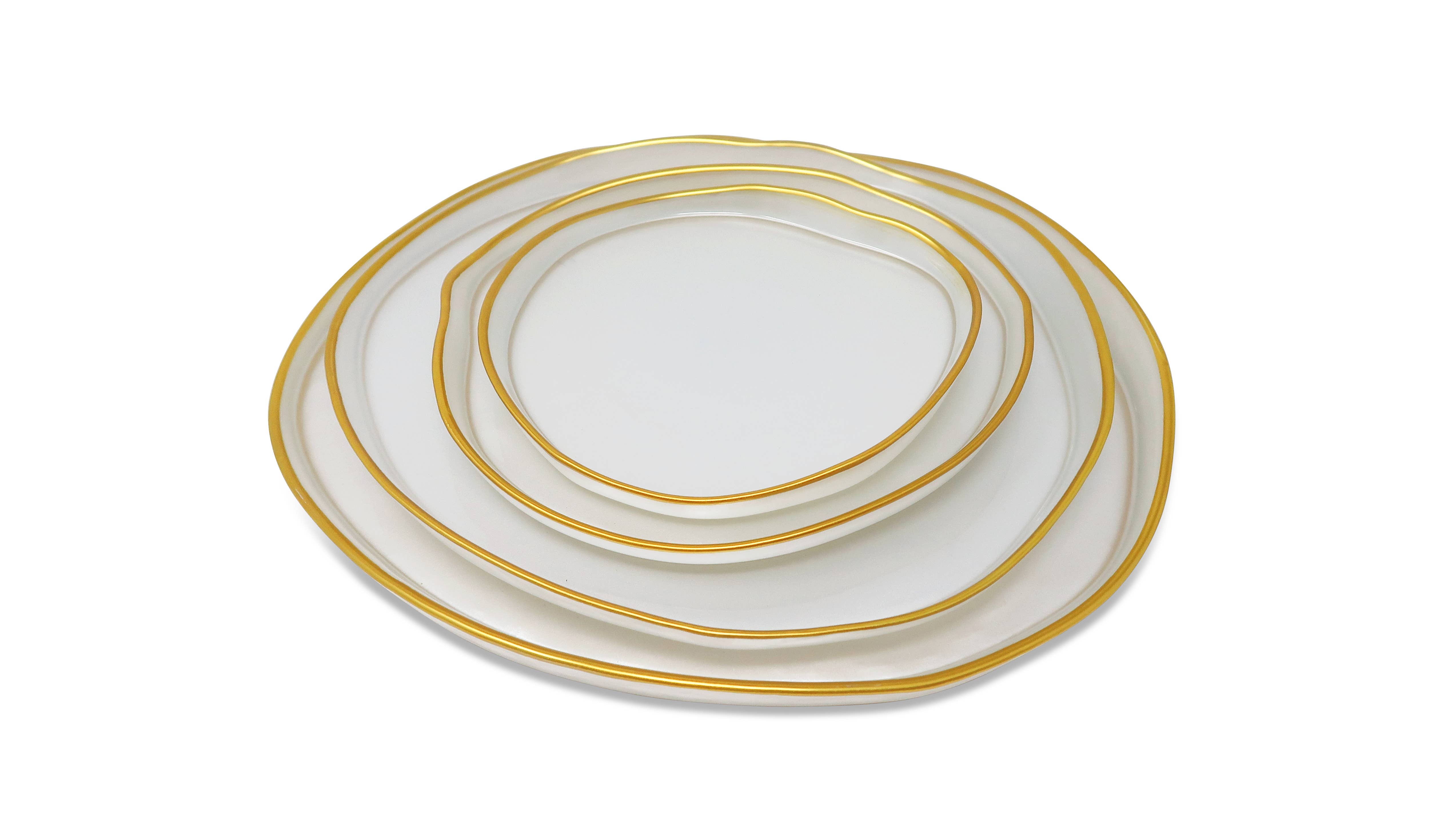 VIVIENCE - Wholesale Dinner plate - Set of 4 Organic Shaped Glass Plates White with Gold Wall