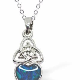 Natural Paua Shell Celtic Heart Necklace, Rhodium Plated for wholesale by Byzantium Collection Ltd