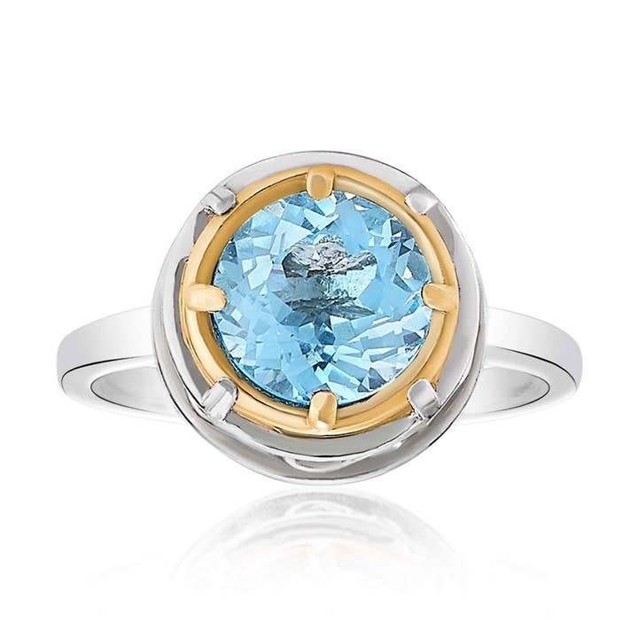 Ronde blauwe topaasring met 18k gouden Vermeil voor wholesale door Anatoli Jewelry