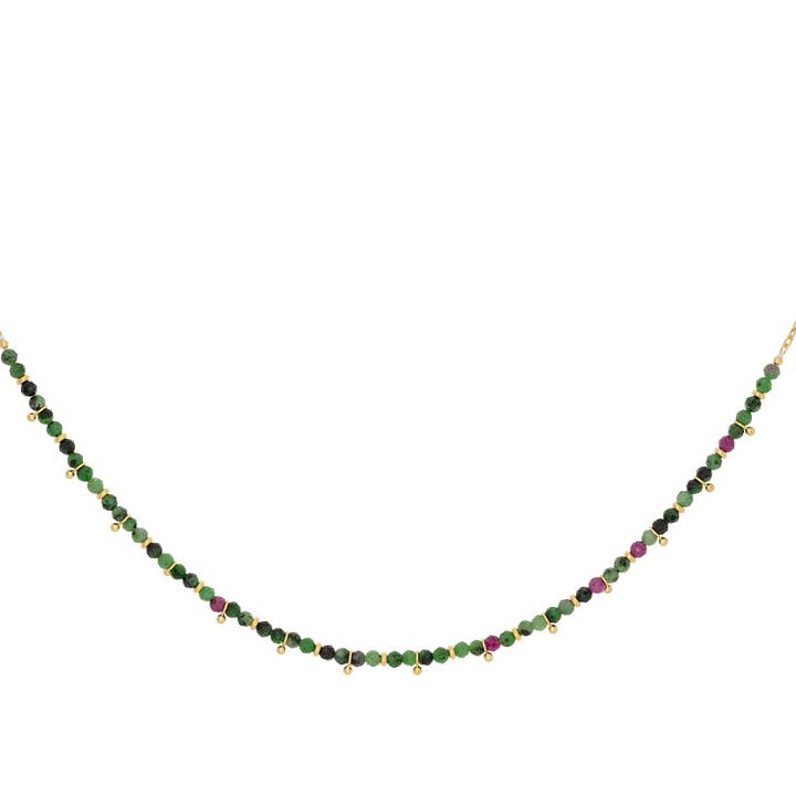 Collar de piedras preciosas Salus de oro y zoisita con rubí. para venta al por mayor de Boho Betty