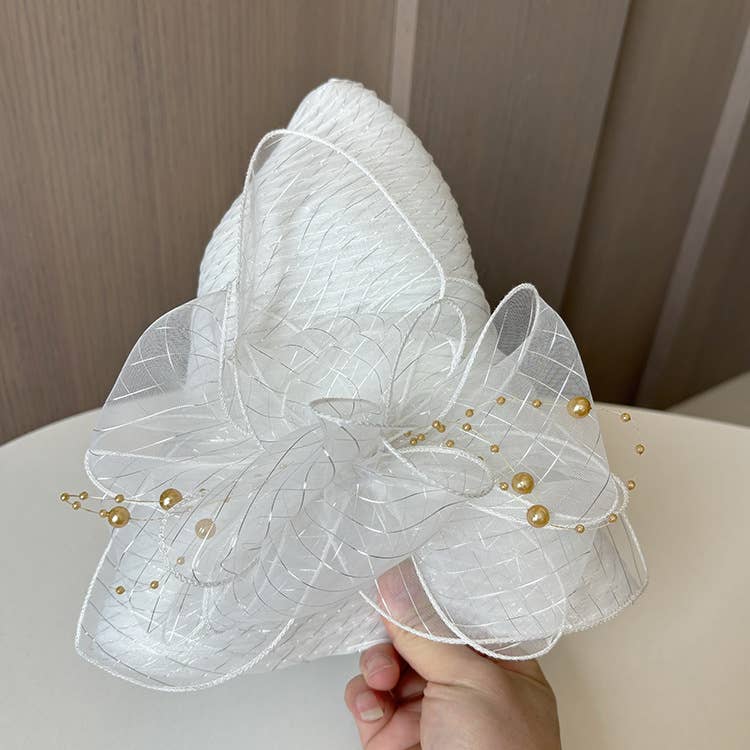 Ole - Vente Chapeau de paille – femme - Chapeau Fedora en gaze florale avec large bord1