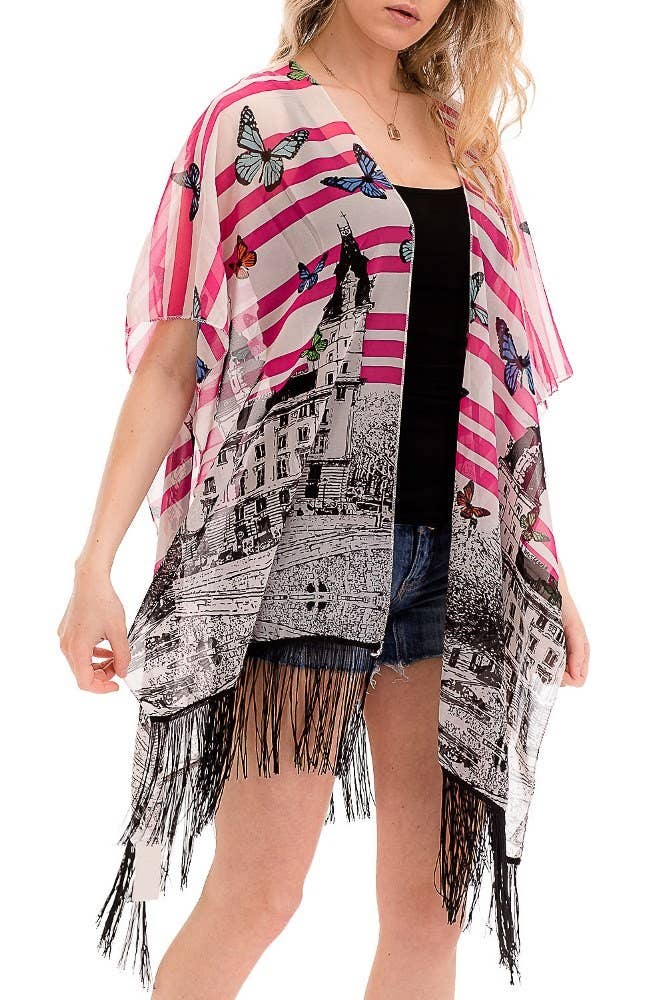 Cap Zone – wholesale Kimono – Women's – Butterfly Chiffon Sheer Cardigan Kimono2