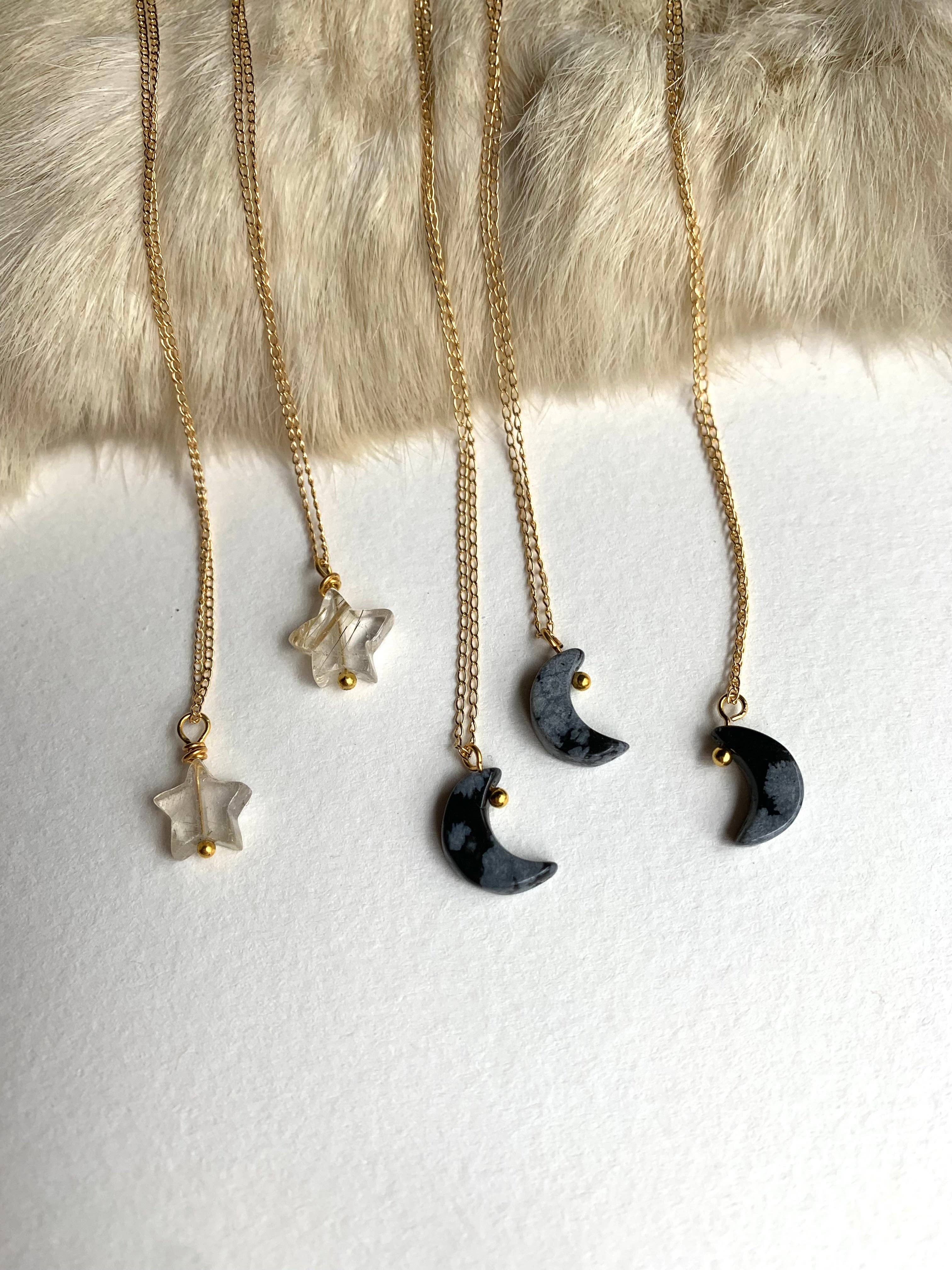 Little Paper Crane - Wholesale Pendant/Charm Necklace - Black Moon Snowflake Obsidian Necklace3