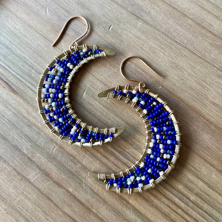 MorninGloria's - Wholesale Dangle Earrings - Large Beaded Crescent Luna Brass Moon Earrings2