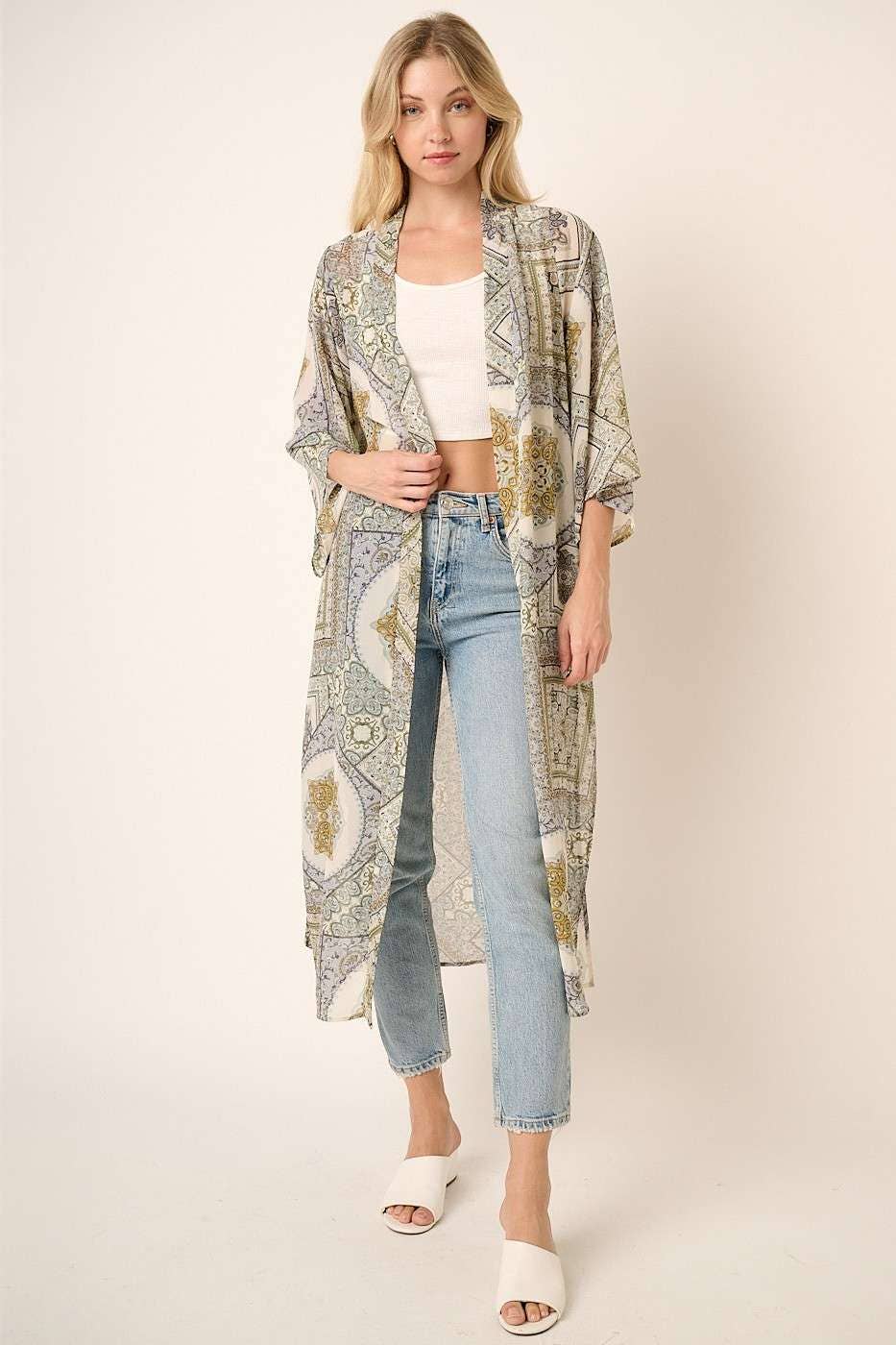 mittoshop - Vente Kimono – femme - PLUMEAU MIDI EN MOUSSELINE CEINTURÉ À IMPRIMÉ CACHEMIRE4