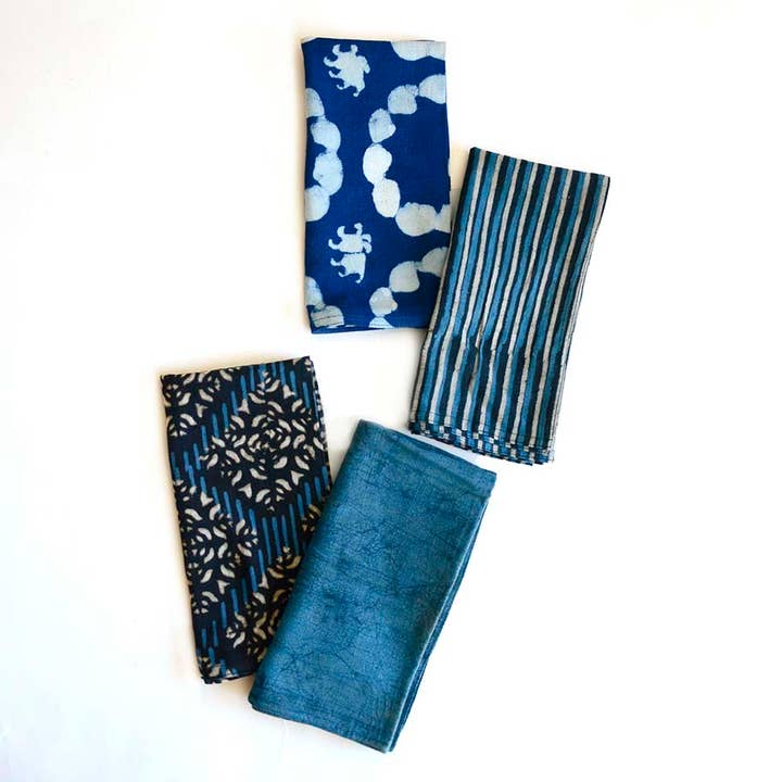 Ichcha - Wholesale Dinner & Cloth Napkin - Cloth Mix & Match Indigo Blue Napkins (Set of 4) | Bulu