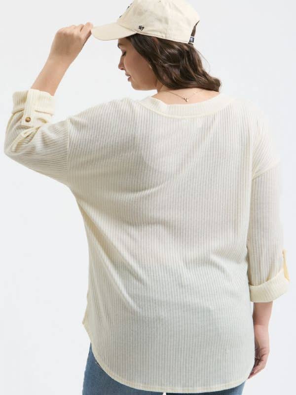 Blu Pepper - Wholesale Knit Top - Women's - PLUS 3/4 TAB SLEEVE HENLEY KNIT TOP1