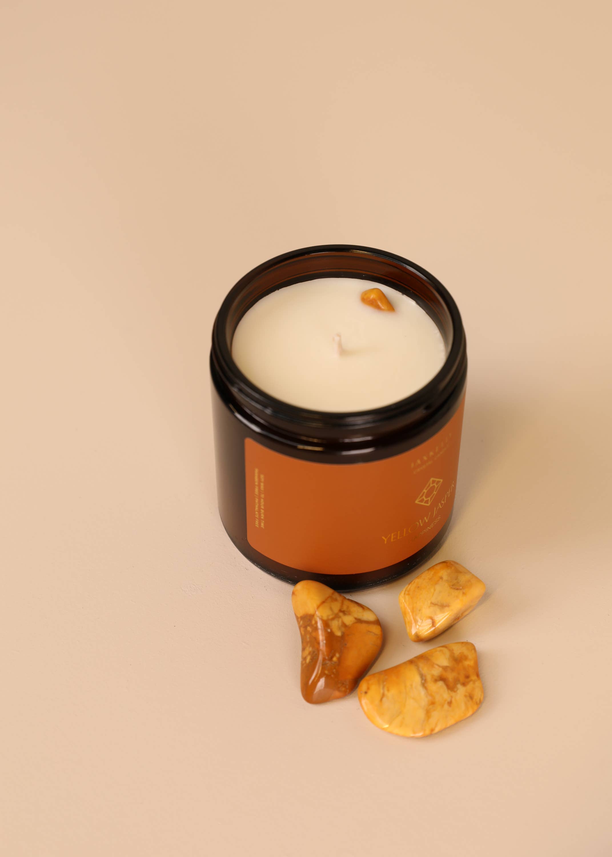 JaxKelly Candles - Wholesale Jar/Filled Candle - 4oz Amber Crystal Candles - Yellow Jasper  - Happiness1