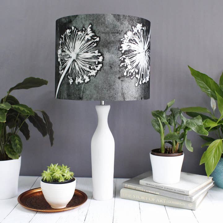 Alliums | White Floral With Inky Green Print Light Shade for wholesale by Gillian Arnold