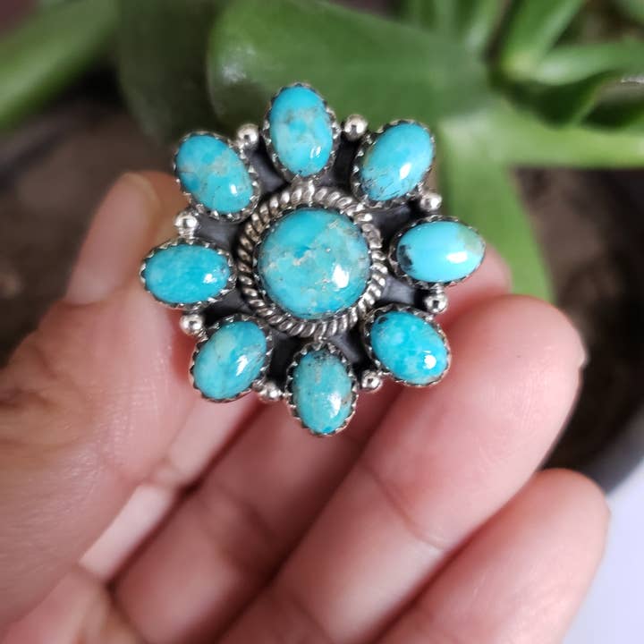 Bague en argent sterling 925 avec turquoise bleue américaine, faite à la main pour la vente par GTG Gems Corp