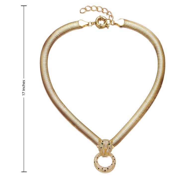 Collar de cadena en forma de espiga de alambre con forma de cabeza de pantera para venta al por mayor de Rachel Glauber