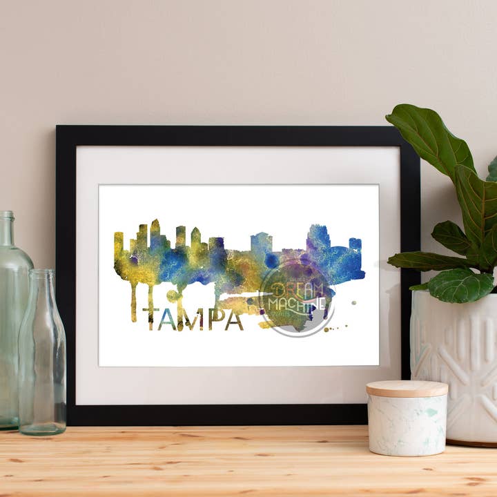 Horizonte em aquarela de Tampa, Skyline de Tampa, Arte de Tampa, Cartaz de Tampa, Impressão de Tampa, Arte de Tampa, Mapa de Tampa, Arte de Parede de Tampa, Arte da Flórida, Tampa WCS157 por atacado de DreamMachine Prints