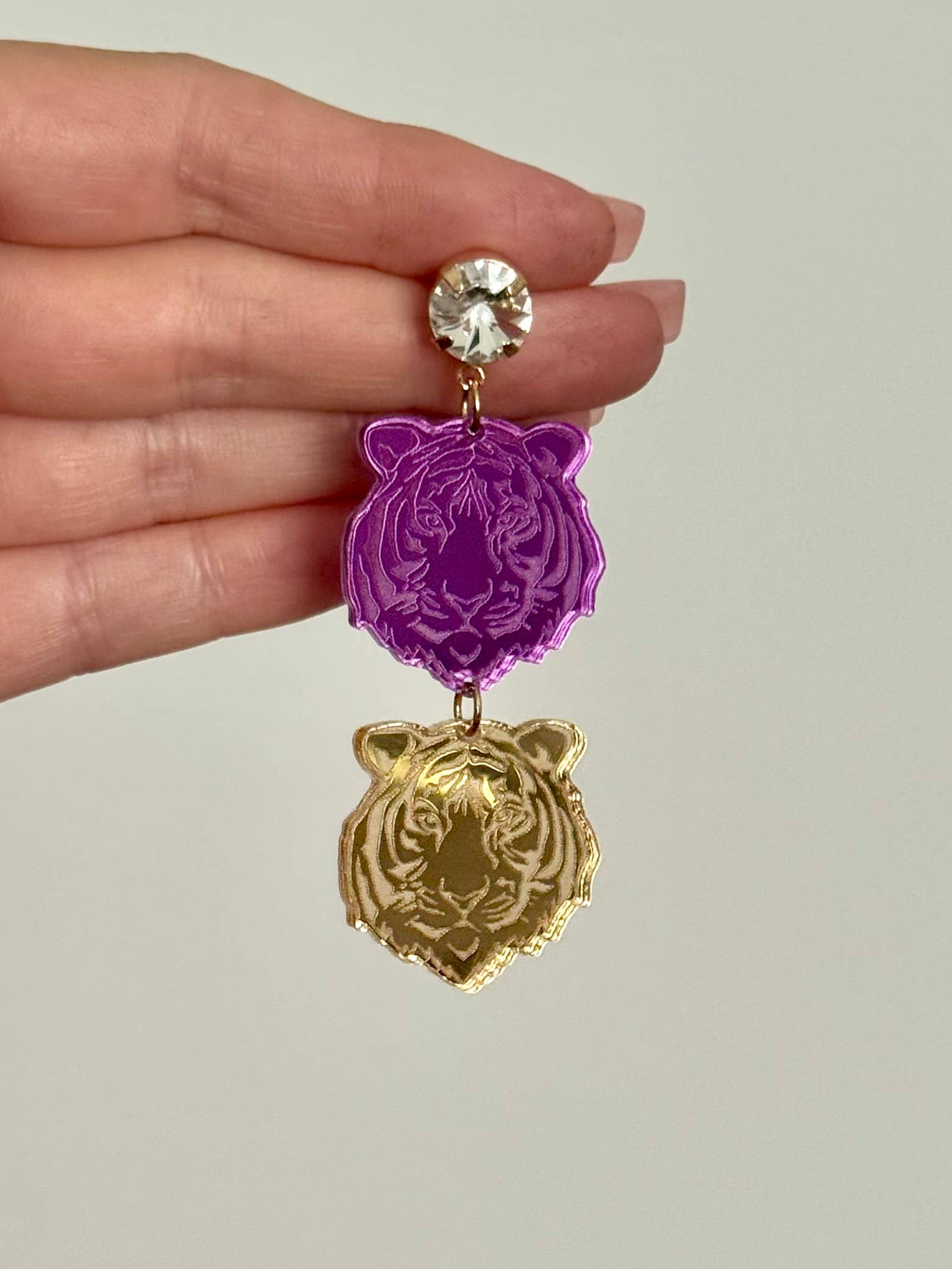 Louie Love - Wholesale Hoop Earrings - Purple & Gold LSU Football Sports Tiger Face Gameday Earring3