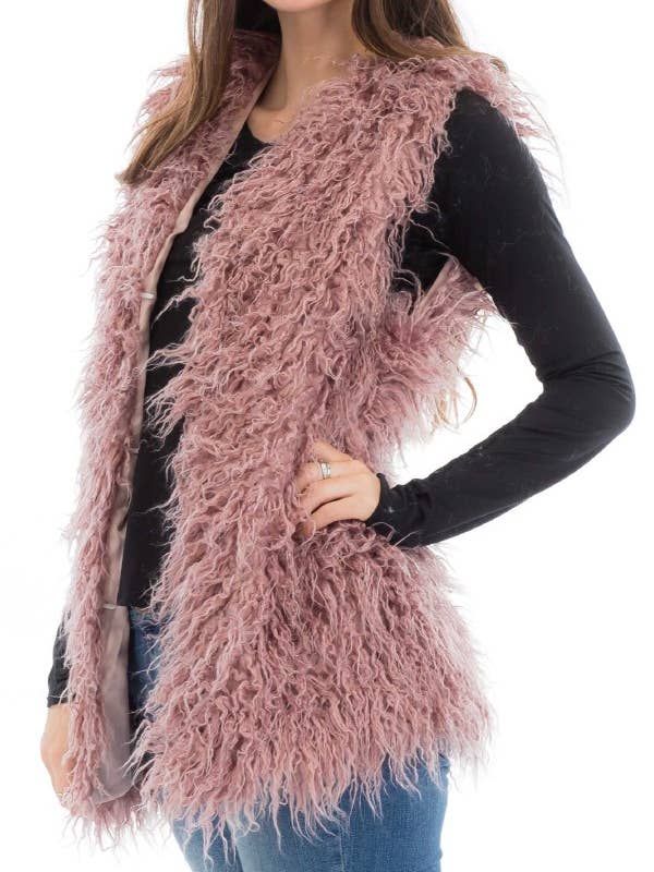 Solid Colored Long Faux Fur Vest with Hook for wholesale by Cap Zone