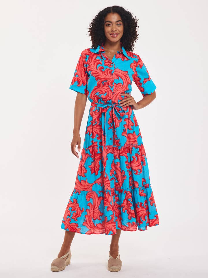 Alcee Maxi Dress Baroque Swirl Blue Red Spring Summer for wholesale by ModaPosa