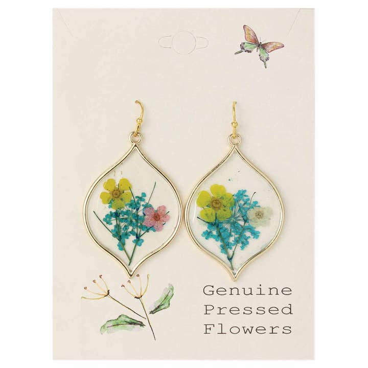 ZAD - Wholesale Dangle Earrings - Yellow Pink Dried Flower Gold Marquise Earrings