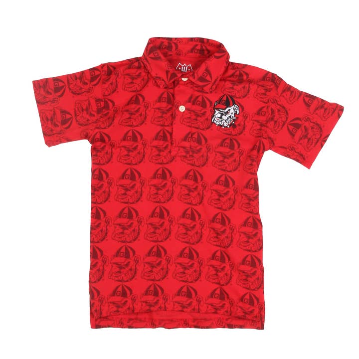 Georgia Bulldogs Youth Allover Print Polo Shirt for wholesale by Wes and Willy