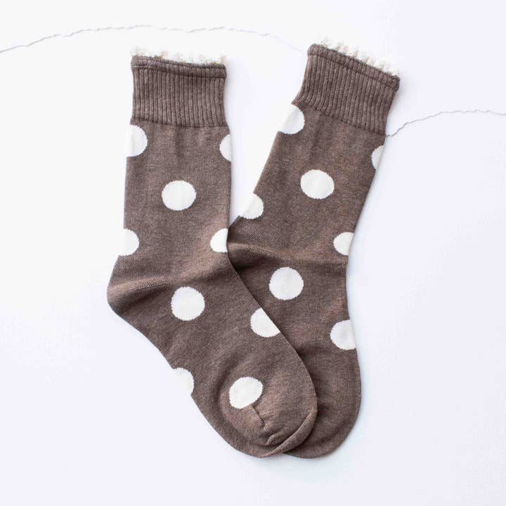 Polka Dot Ruffle Trim Crew Socks for wholesale by Tiepology