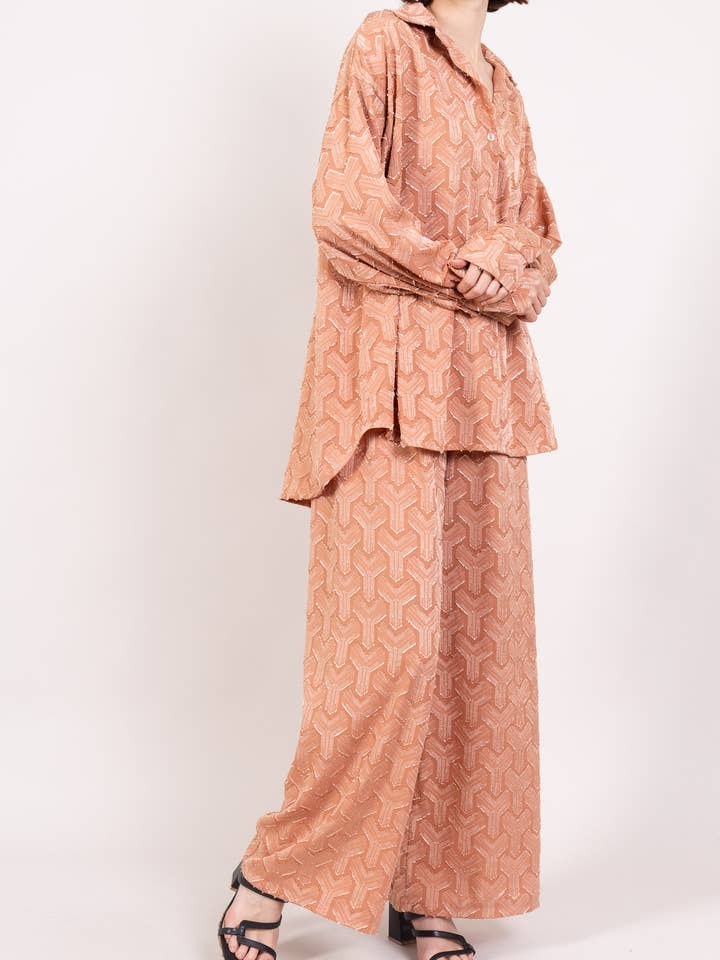 L'Emotion - Wholesale Top & Pant Set (NOT Loungewear) - Women's - Shiny Geometric Pattern Blouse and Pants Set6