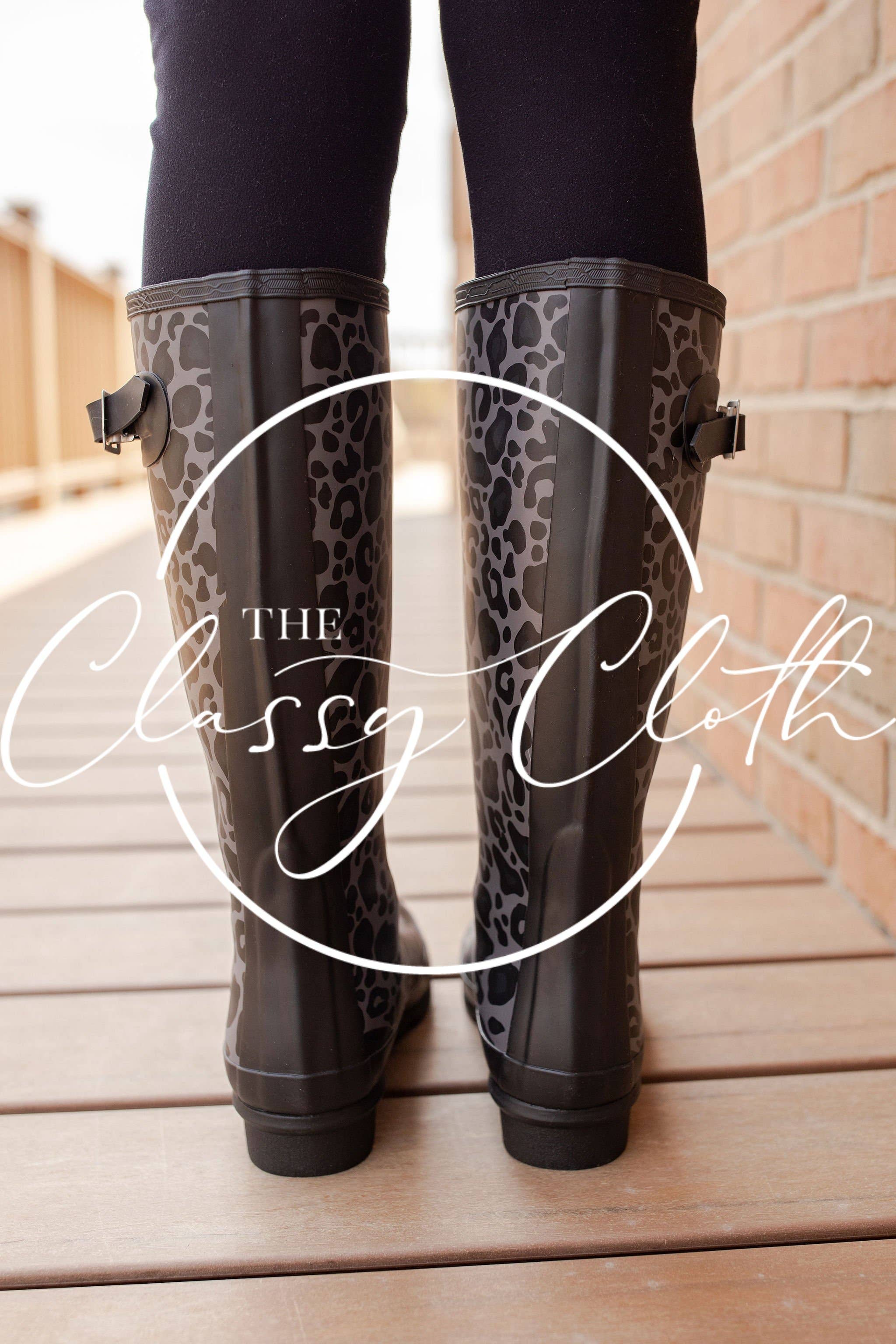 The Classy Cloth WS - Wholesale Rain Boots - Women's - Rachael Rainboot Tall Pack - Black Leopard RTS2