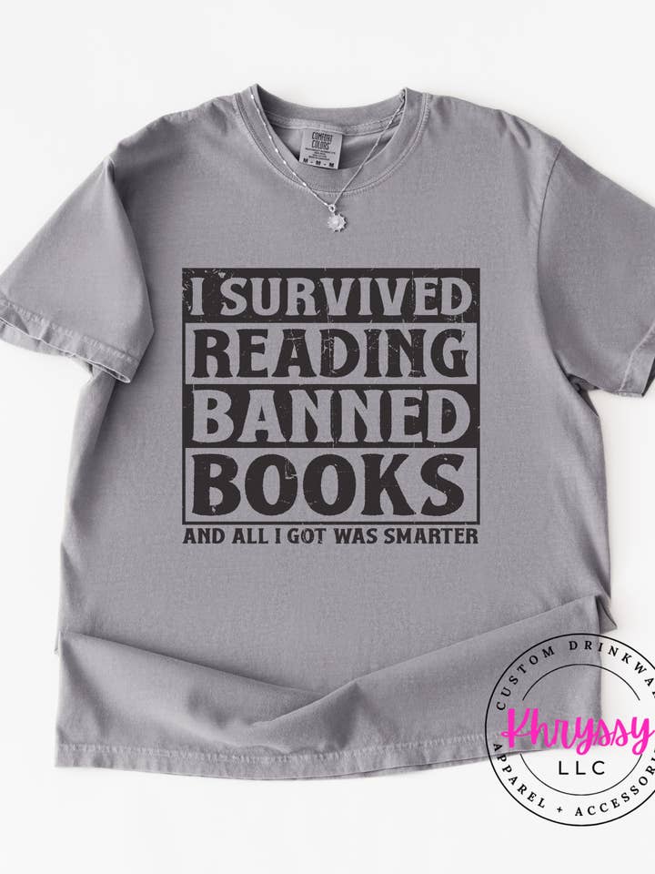 I Survived Reading Banned Books Comfort Colors T-shirt for wholesale by Khryssy,LLC