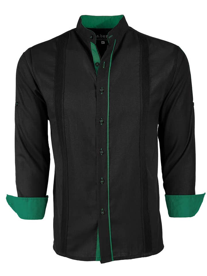 Y.A.Bera Clothing Modern Guayaberas - Wholesale Button Down Shirt - Men's - Couture Black Clásico Mandarin Presidencial Guayabera14