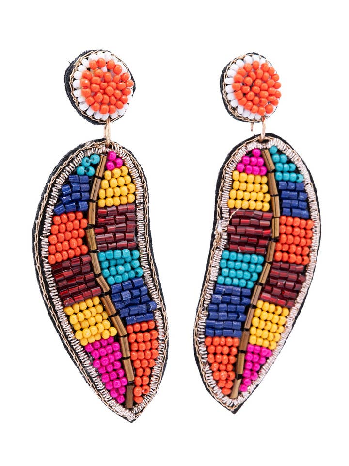 Boucles d'oreilles en perles de graines de feuilles à couleurs bloquées pour la vente par Urbanista Outlet