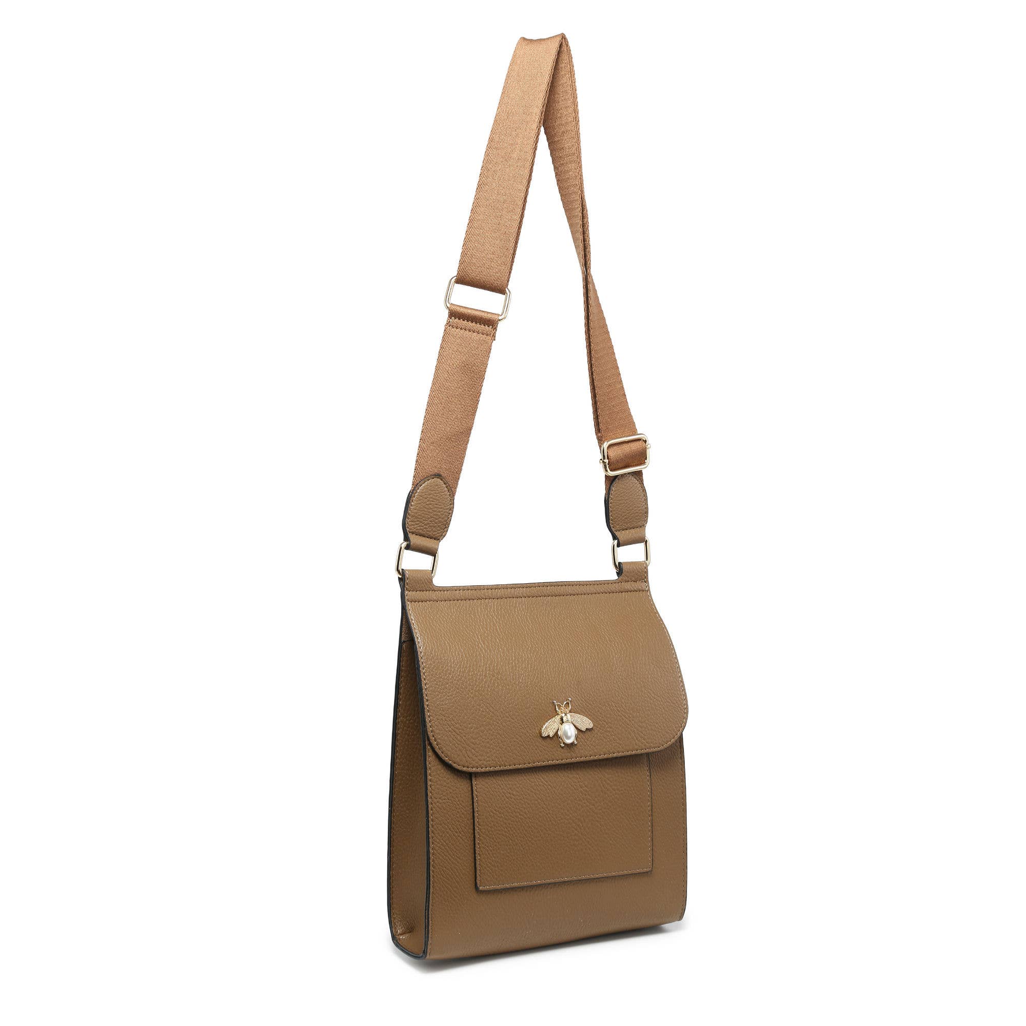 Papaya Fashion Ltd - Venta al por mayor Bandolera - Mujer - B23025-Bolso bandolera metálico con insignia de abeja perlado en la solapa6