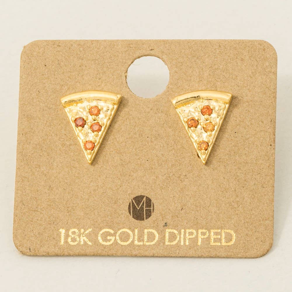 Fame Accessories - Wholesale Stud/Post Earrings - Gold Dipped Cz Pave Pizza Stud Earrings1