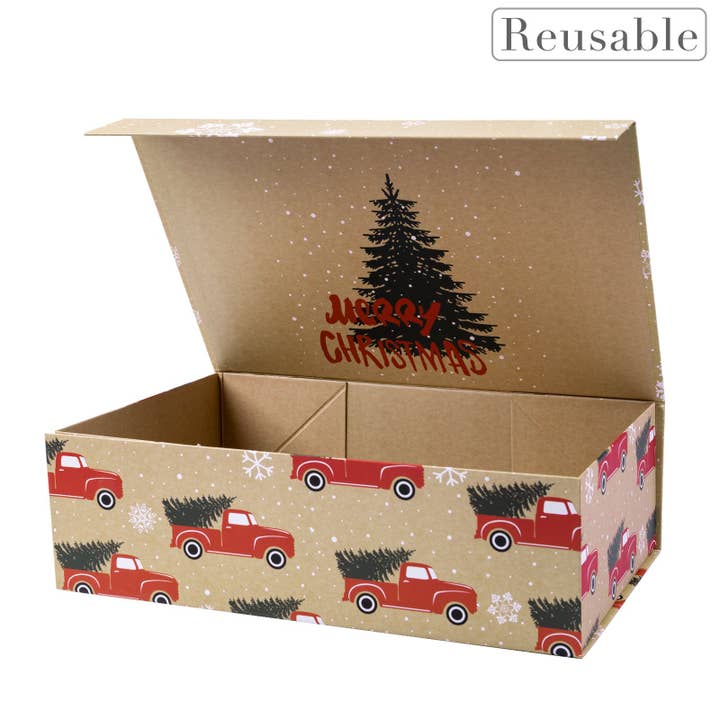 LA Ribbons Wholesale - Wholesale Gift Box - 14" x 9" x 4.3" Red Truck w/ Christmas Tree Holiday Gift Box