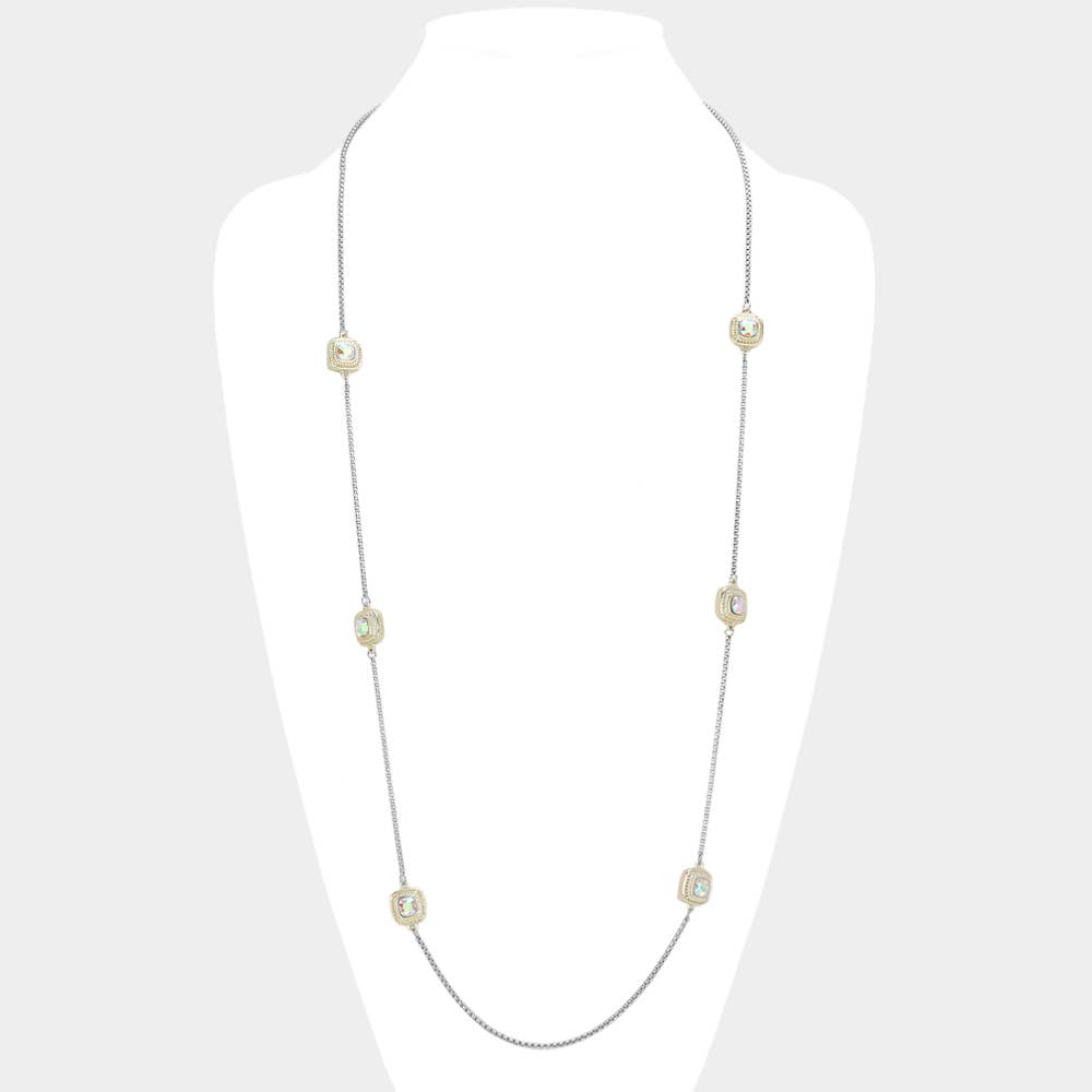 Sensibling Corp. - Wholesale Pendant/Charm Necklace - 14K Gold Plated Two Tone Square Pendant Station Necklace2