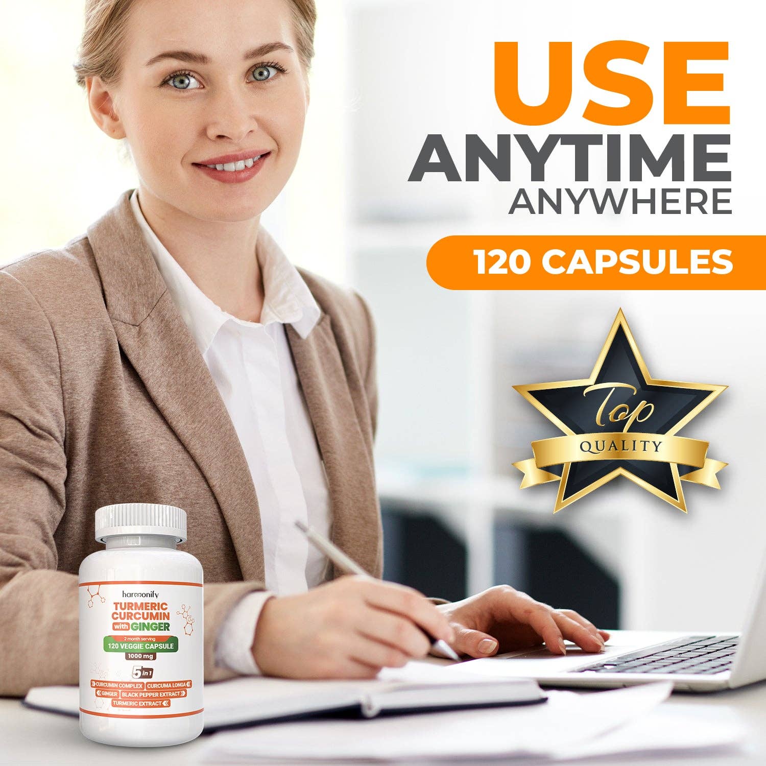 HARMONIFY - Vente Supplément oral/vitamine - Capsules véganes de curcumine, curcuma et gingembre 1000 mg5