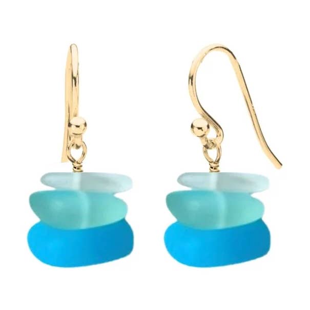 Aqua Seaglass Stack Earrings for wholesale by Stefanie Wolf Designs