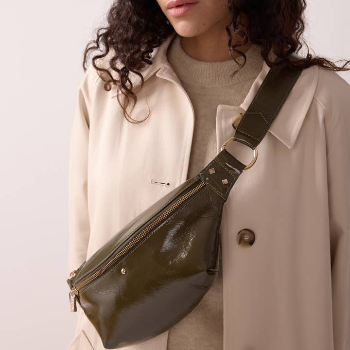 Maradji - Wholesale Belt Bag - Women's - KHAKI PATENT LEATHER BELT BAG NICOLE3