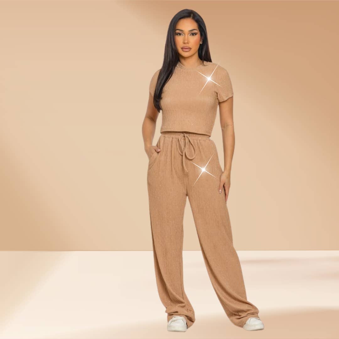 Celystrends – Engroshandel Top- og buksesæt (IKKE Loungewear) - Dame – Pyntet todelt buksetsæt med kort top og snoretræksbukser4