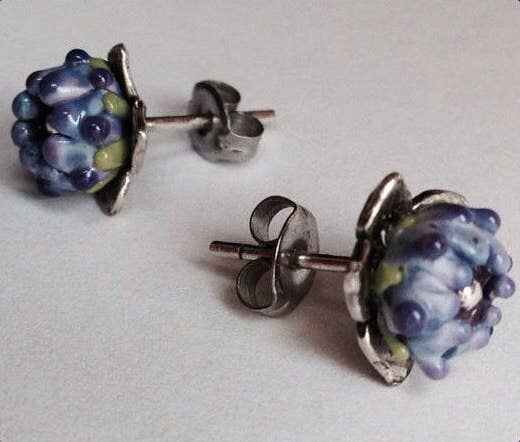 Lavender Beads - Wholesale Stud/Post Earrings - Lavender Bud Studs Handcrafted Glass, Silver Post Earrings2