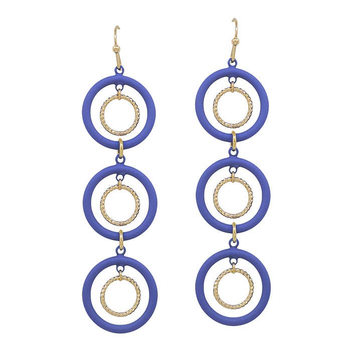 Royal Blue Color Coated and Gold Layered Circle 2" Earring for wholesale by What's Hot